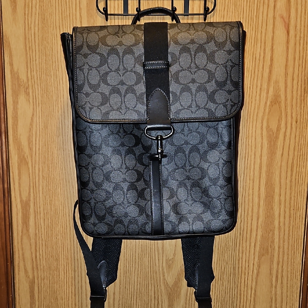 Black Patterned Men's Coach Backpack